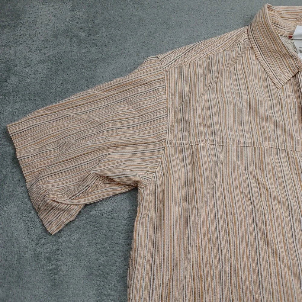 North Face Shirt Mens Large Brown Striped Outdoor Button Up Short‎ Sleeve